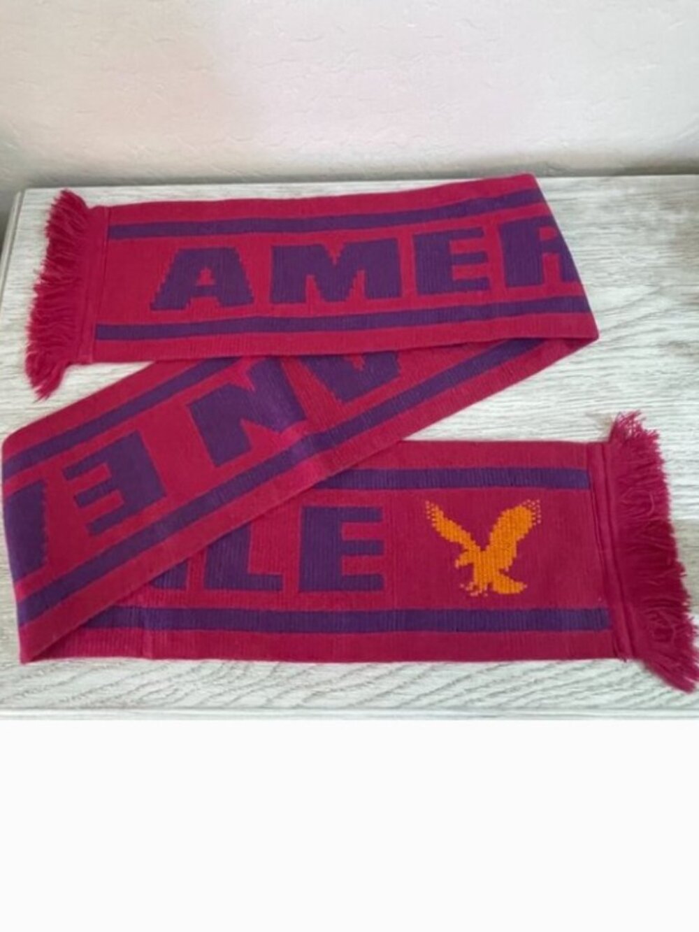 American Eagle Scarf Pink Purple Orange Knit Fringe Trim Vintage Y2K
